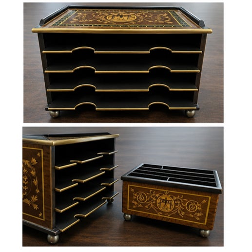 Art Nouveau Vintage Lacquered Marquetry Executive Desk Organizer Set, 2 Pieces For Sale - Image 3 of 7