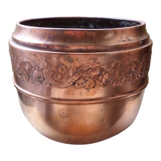 Antique Belgium Ornate Flower Design Copper Cachepot For Sale
