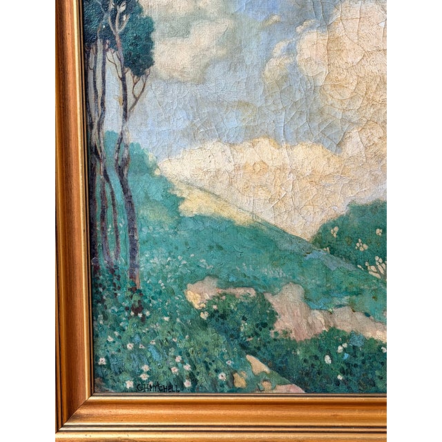 A luminous late 19th century French landscape depicting a tranquil Mediterranean hillside beneath an expansive sky filled...