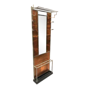 1930s Art Deco Copper & Chrome Hall Tree With Vanity Mirror