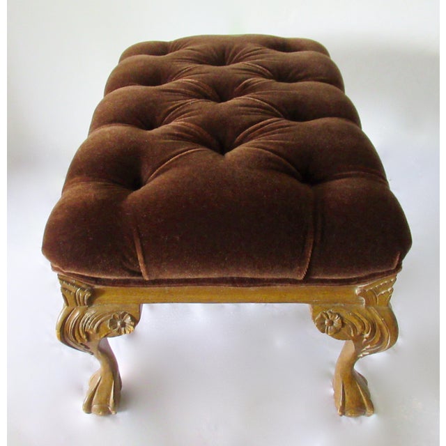 C.1980's Erwin Lambeth Design for Tomlinson Furniture Chippendale Mohair Button-Tuffted Ottoman For Sale - Image 9 of 14