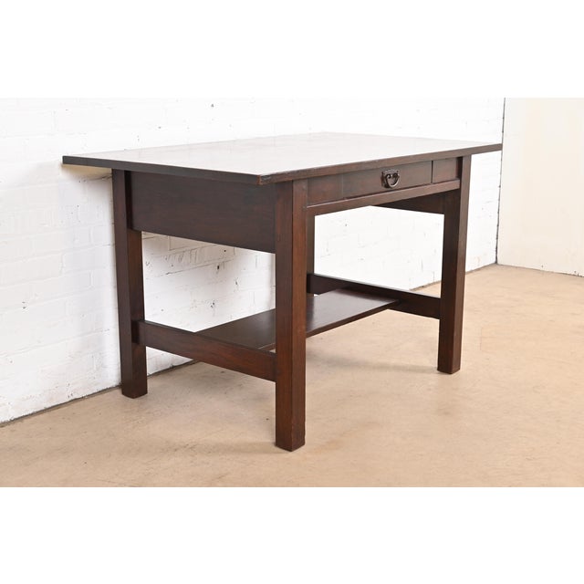 Gustav Stickley Mission Oak Arts & Crafts Desk or Library Table, Circa 1900 For Sale In South Bend - Image 6 of 12