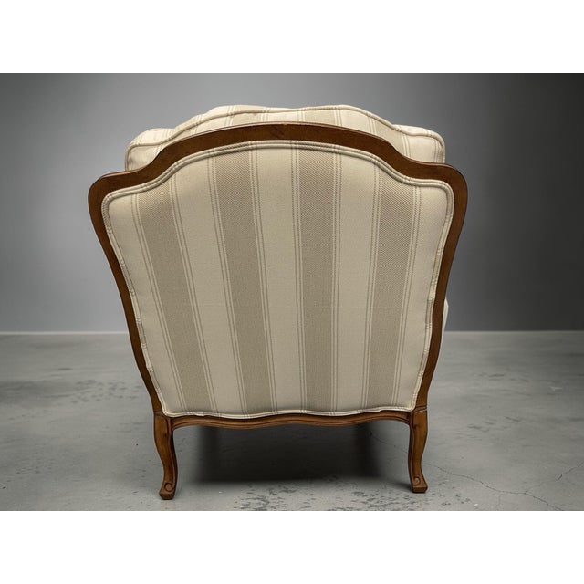 Ethan Allen Bergère Lounge Chair and Ottoman in Neutral Stripe, Featherblend Cushion For Sale - Image 9 of 11