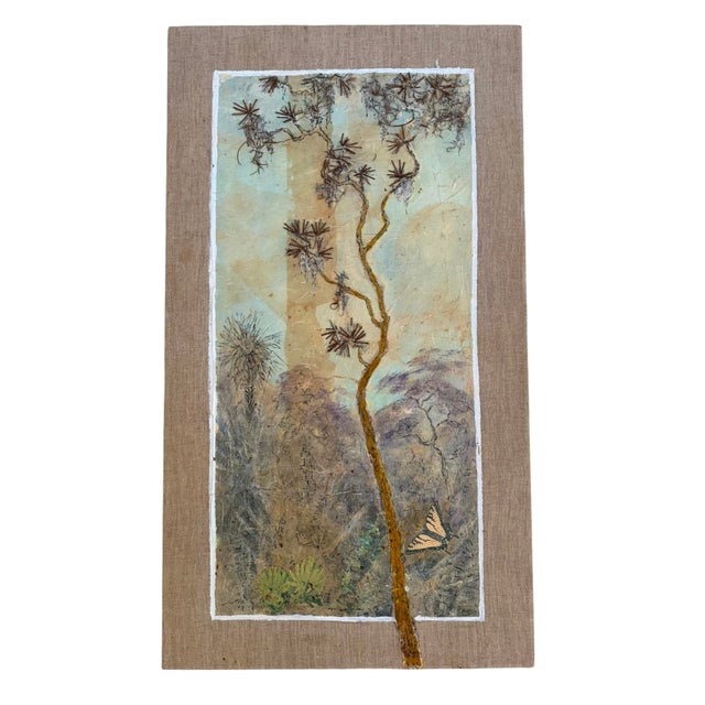 A wonderfully strange and tactile signed original titled The Haunt of the Butterfly. This large-scale mixed-media collage...