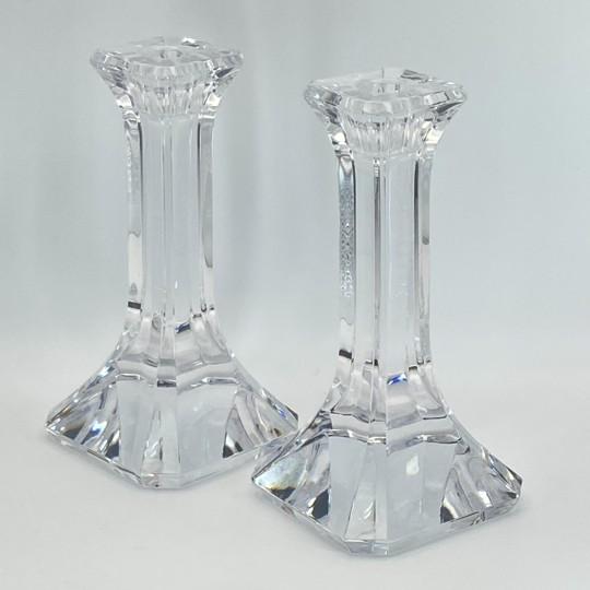 Mid-Century Modern Pair of Orrefors Crystal “Regina” Candlesticks (Tall 7 5/8”) Signed by Olle Alberius (4536-65 Vintage 1990s, Sweden) For Sale - Image 3 of 15