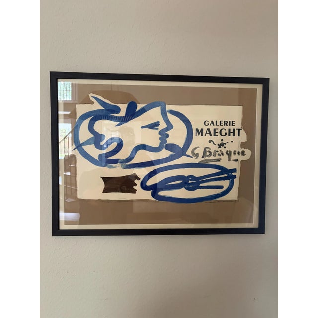 Blue Original Vintage Georges Braque Galerie Maeght Exhibition Poster Framed French Modernism For Sale - Image 8 of 11