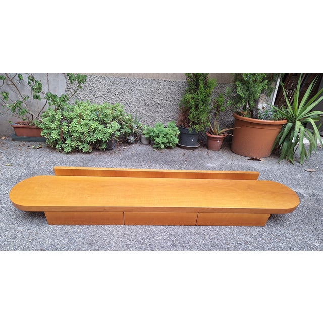 Mid-Century Modern Wall-Mounted Console Shelf in National Walnut with Drawers Under the Top, 1980s For Sale - Image 3 of 8