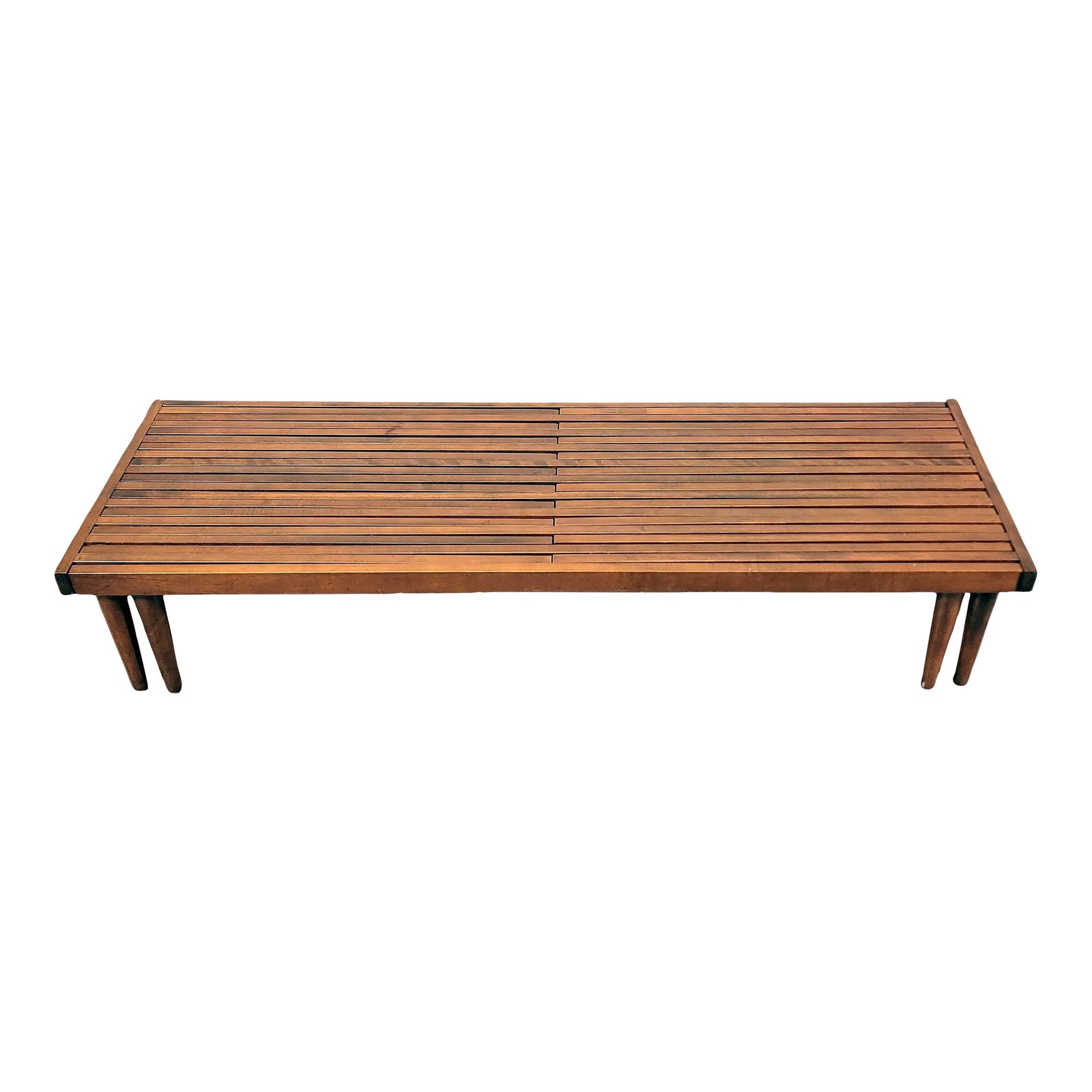 Brown Saltman Expandable Slat Bench by John Keal | Chairish