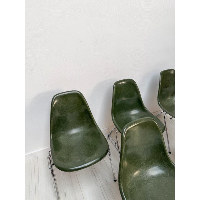 Green Vintage Olive Green Dark Fiberglass Side Chair by Charles & Ray Eames for Herman Miller, 1970s For Sale - Image 8 of 10