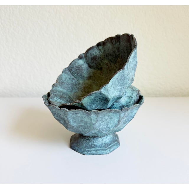 Vintage Bronze Verdigris Footed Bowls - A Pair For Sale - Image 12 of 13