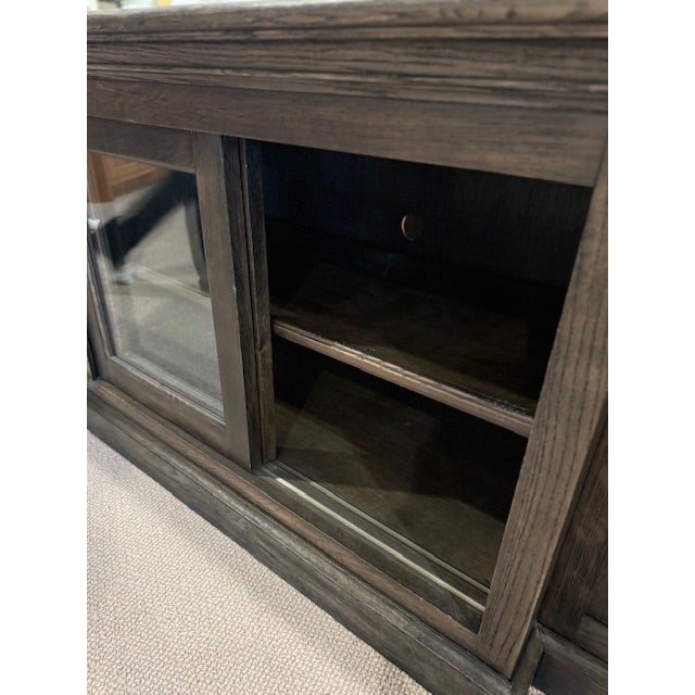 2010s Restoration Hardware 20th Century English Slider Glass Media Console For Sale - Image 5 of 8