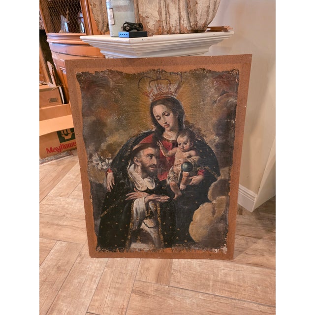 Antique Spanish Colonial Painting on Canvas Under Glass For Sale - Image 12 of 12