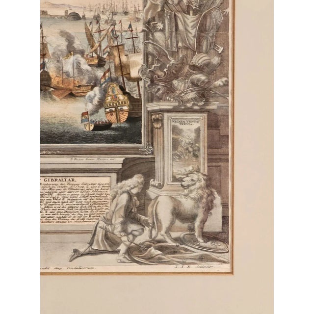 Hand-Colored Engraving, Battle of Gibraltar, Germany Circa 1720 For Sale - Image 4 of 11