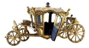 Silver-Gilt Carriage with Portuguese Coat of Arms Engravings, Garlands, Angelic Figures and Glass Door and Window Applications