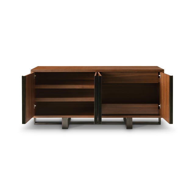 Modern Greg Sheres Style Walnut and Bronze Buffet – “Valencia" For Sale - Image 4 of 6