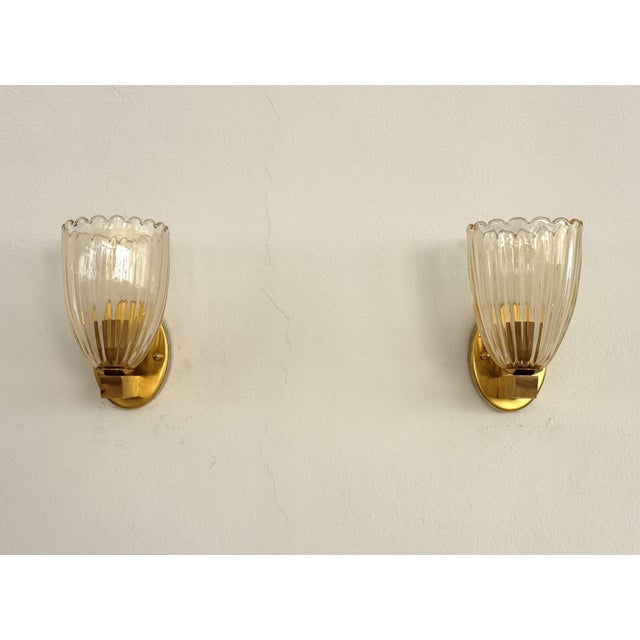 Art Deco Italian Brass and Murano Glass Wall Lights, 1990s, Set of 2 For Sale - Image 14 of 14