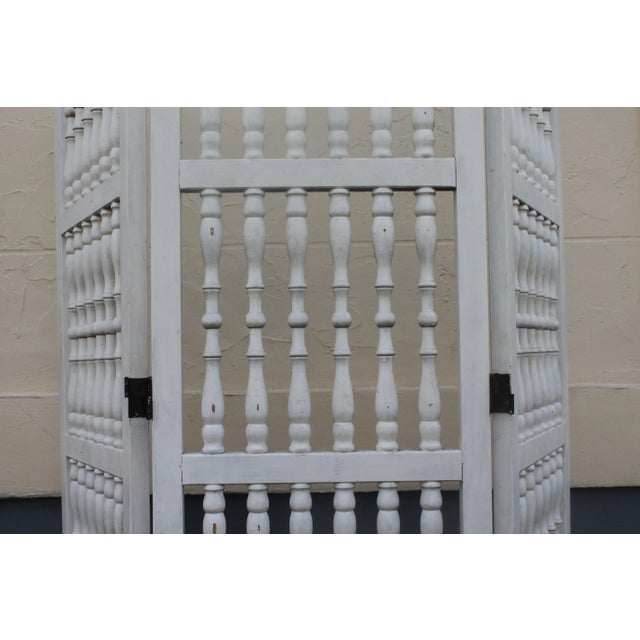White 1950's Vintage White Turned Wood Room Divider Screen For Sale - Image 8 of 13