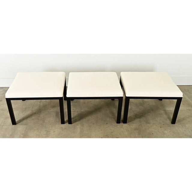 French Art Deco Ebonized & Upholstered Square Bench-Ottoman For Sale - Image 4 of 12