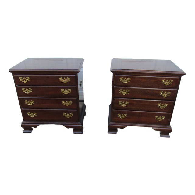 1980s Pair Ethan Allem Cherry NightstandsTables Bachelors Chests Four Drawers For Sale