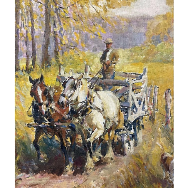 Gold Mid-Century American Oil Painting “The Golden Country” by Walter Krawiec For Sale - Image 8 of 13