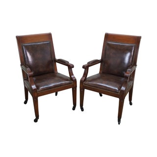 Solid Mahogany Leather Regency Armchairs - A Pair For Sale