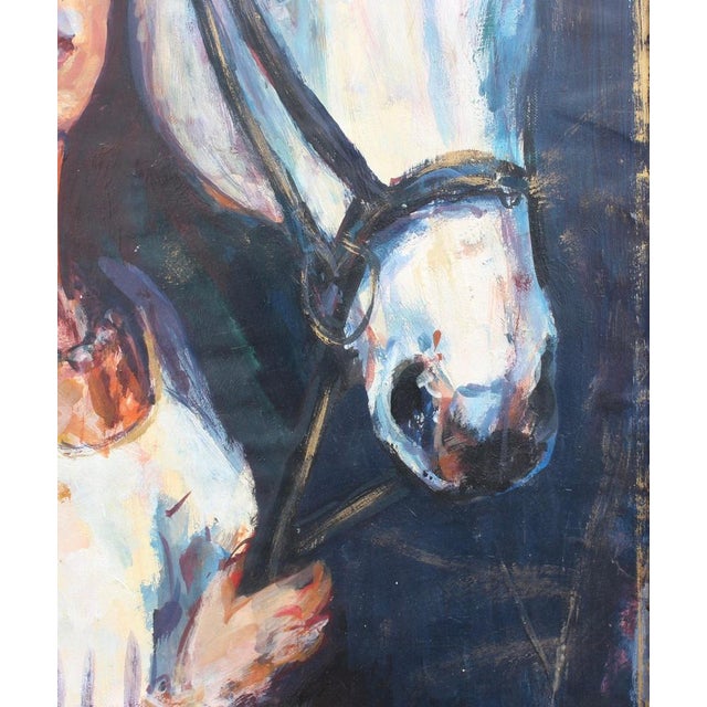 French School, Portrait of a Woman and Her Horse, 1988, Oil on Board, Framed For Sale - Image 14 of 18