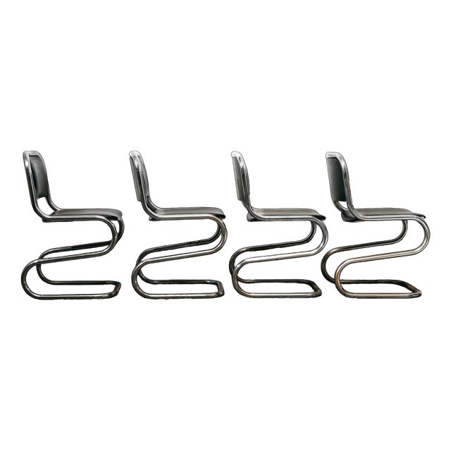 Chromed Steel Cantilever Chairs, 1980s, Set of 4 For Sale