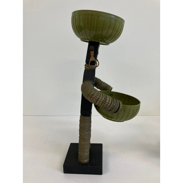 Vintage Mid-Century Modern Folk Art Sculpture With Dual Green Bowls For Sale In Orlando - Image 6 of 9