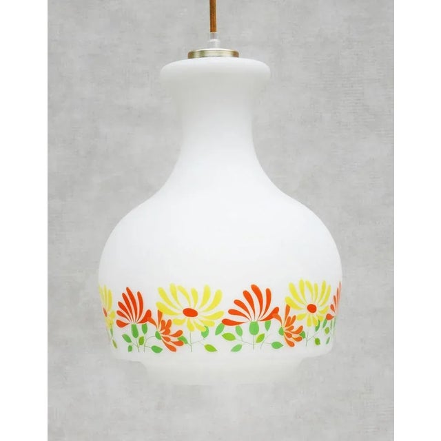 French Opaline Glass Flower Pendant Light, 1970 For Sale - Image 9 of 10