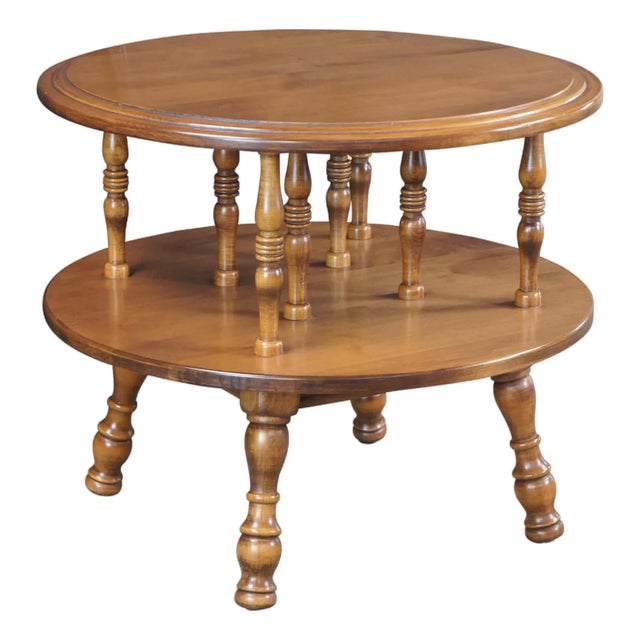 Mid 20th Century Sprague Carleton Colonial Solid Rock Maple Round Two Tier Side Accent Table For Sale