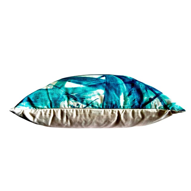 Contemporary Abstract Teal Blue Painting Pillow Cover For Sale - Image 4 of 7