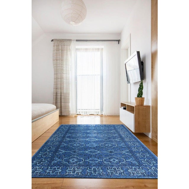 Cornflower Blue 4x6 Blue Hand-Knotted Wool Azure Floral Medallion Classic Traditional Carpet Rug For Sale - Image 8 of 9