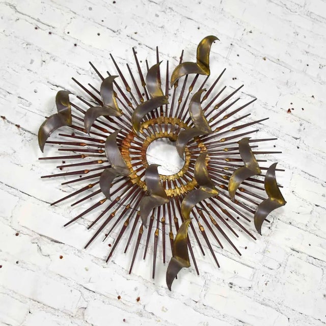 Brutalist Mid 20th Century Wall Sculpture Torch Cut Brass Birds on Starburst Nail Style Silas Seandel or William Bowie For Sale - Image 3 of 13