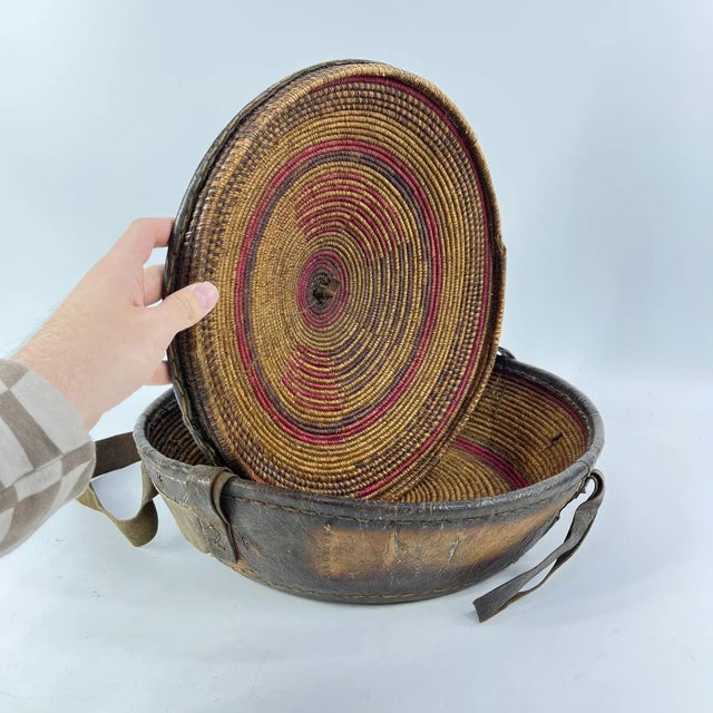 Early 20th Century Large Mesob Lidded Leather Wrapped Lunch Basket Ethiopia For Sale In Denver - Image 6 of 10