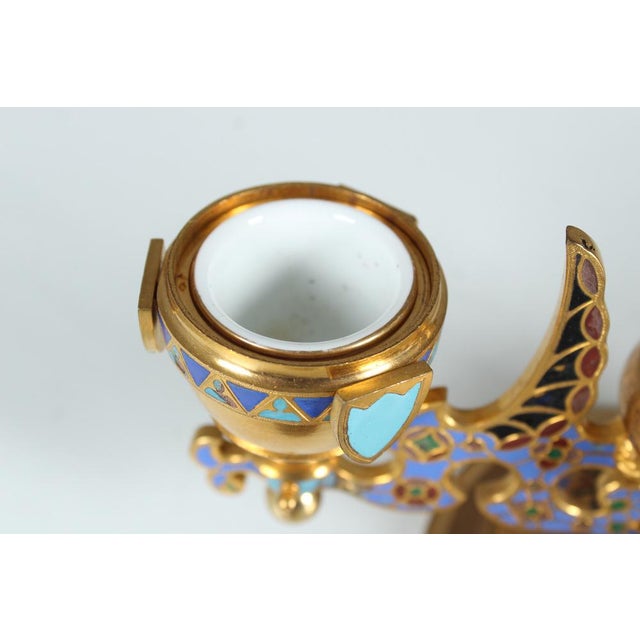 Gold Antique Inkwell, Brass Enameled, Butterfly, Inkstand, France, 1880 For Sale - Image 8 of 15