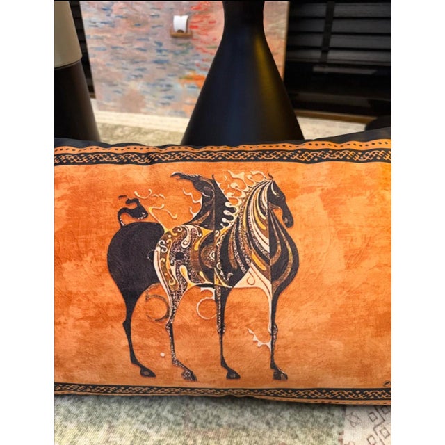Boho Orange Horse PillowBlack Tassel Trim, 15“×23” For Sale - Image 4 of 8
