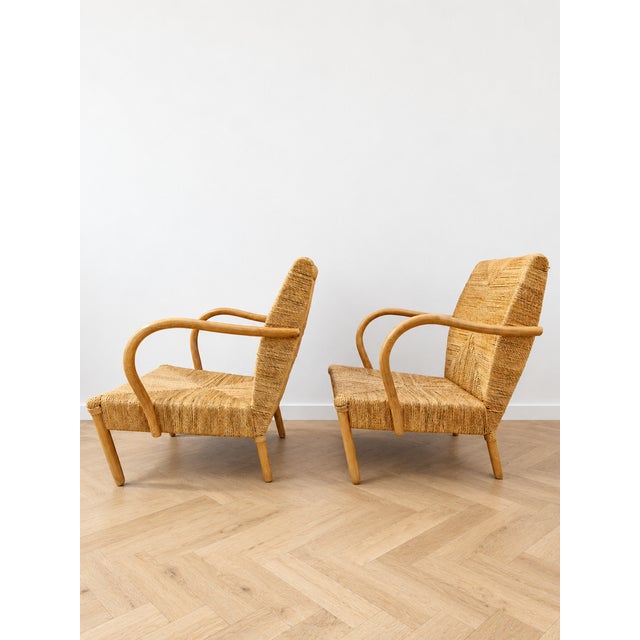 Vintage Japanese Lounge Chairs in Wood and Woven Jute, 1970s, Set of 2 For Sale - Image 6 of 10