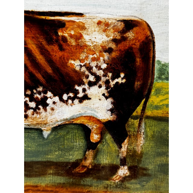 Wood Victorian British Shorthorn Bull Pastoral Oil Painting in Gilt Frame c.1890 in the Manner of William Ward For Sale - Image 7 of 18