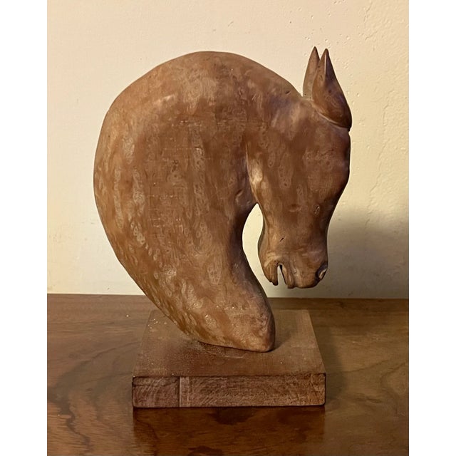 American Art Deco Carved & Limed Wood Sculpture of a Horse Head Circa 1930 For Sale - Image 4 of 12