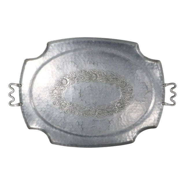 Large Art Deco Mid Century Hand Forged Aluminum Tray For Sale