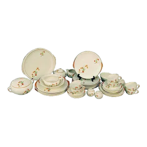 1920s Knowles Yorktown Shape 45-Piece Set Dinnerware Art Deco Stylized Floral Design