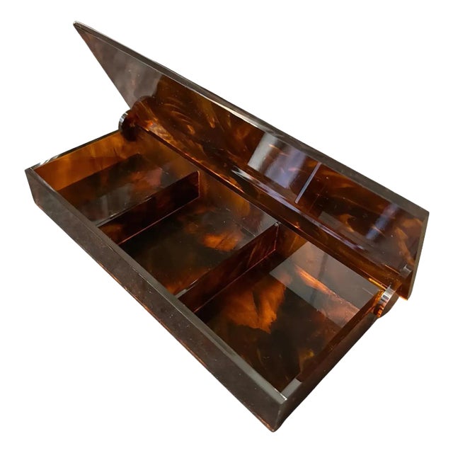 1970s Mid-Century Modern Fake Tortoiseshell Lucite Italian Jewelry Box For Sale