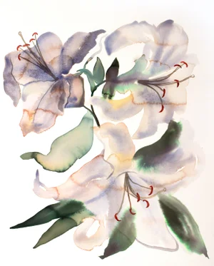 "Lilies No. 4" Contemporary Original Botanical Flowers Watercolor Painting by Elizabeth Becker