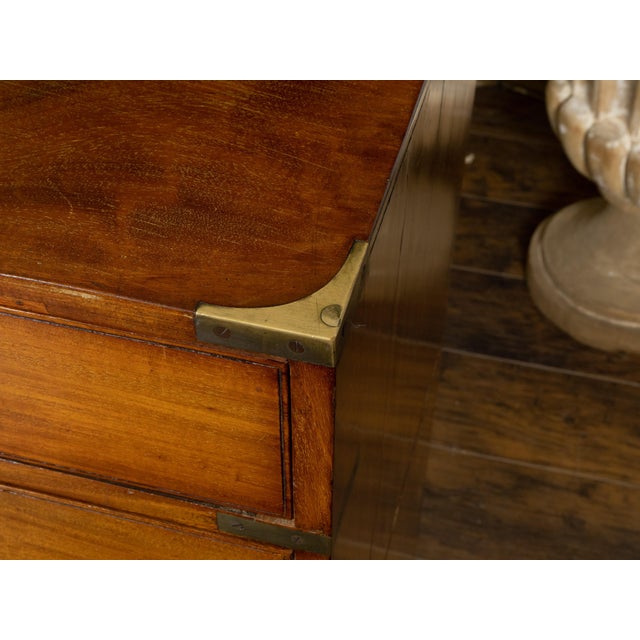 English 19th Century Teak Campaign Chest with Five Drawers and Brass Hardware For Sale - Image 4 of 12