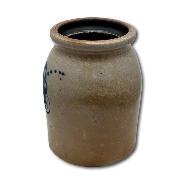 Hard to Find Small 1 Gallon Size Antique American Blue Decorated Stoneware Butter Churn - Circa Mid 1800s For Sale - Image 10 of 18