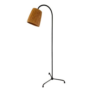 Tall Modern Floor Lamp With Raffia Shade For Sale