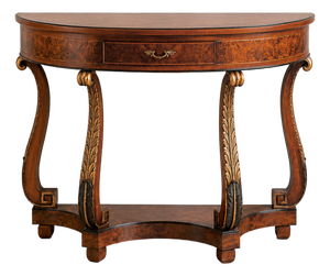 Italian Walnut Burl Console Table With Gold Leaf Accents
