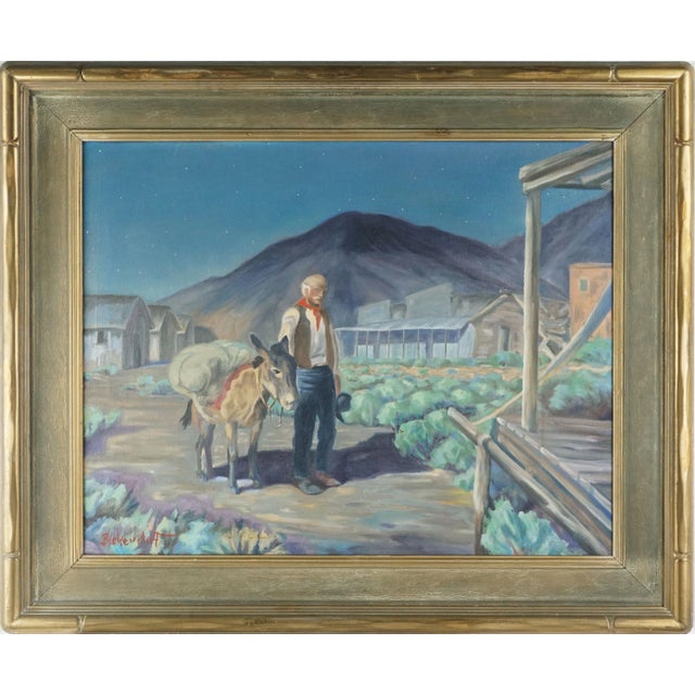 Early 20th Century "The Prospector at Dusk" Donkey with Landscape Oil Painting by George Sanders Bickerstaff, Framed For Sale