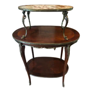 French Style 3-Tier Marble Top Mahogany Accent Table