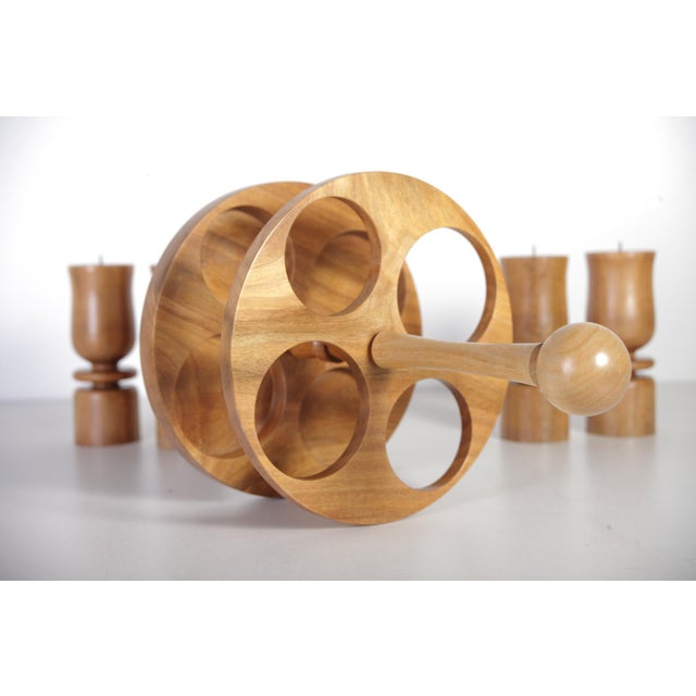 Portable Walnut Wood Candleholders, Czechoslovakia, 1980s, Set of 5 For Sale - Image 4 of 13